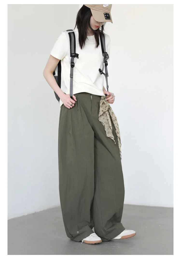 CHIC VEN Women Pants Casual Solid Loose Overalls High Waist Wide Leg Trousers Thin Female Sport Pant Spring Autumn New 2026