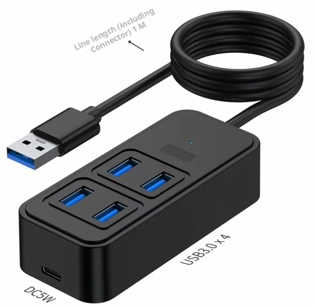 High-Speed USB-C to 4-Port USB 3.0 Hub with Power Supply