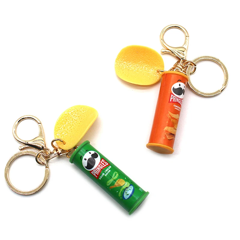1Pcs Imitation Pringles Potato Chip Key Chain Bucket Snack Pizza Potato Chip Pendant Bag Hanging Gift 4