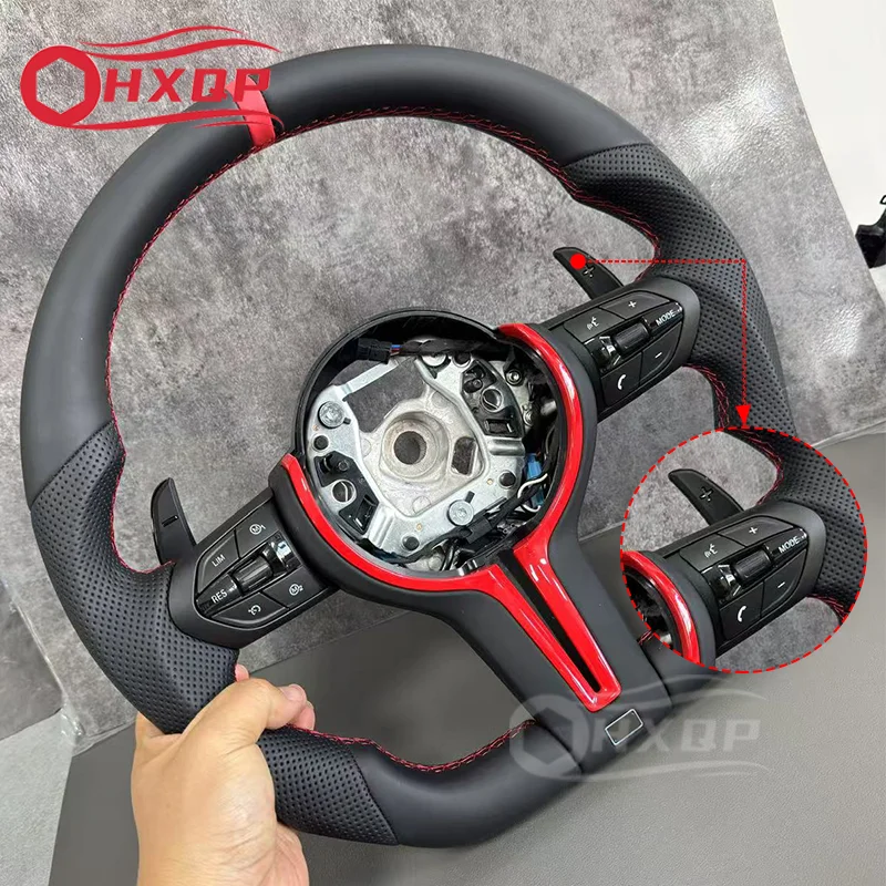 BMW F30 F10 F31 F20 F25 F22 F36 F33 F32 F80 F82 F11 F18에 적합한 맞춤형 레드 스타일 가죽 스티어링 휠