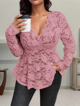 Elegant Fashionable Women's Long Sleeve Lace T-shirt Lady's Stylish Lace Top Comfortable Fit Casual Wear 1