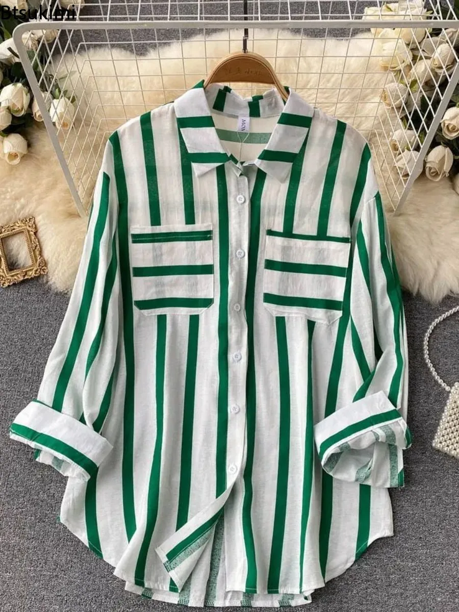 

Fashion Women Striped Shirt Trend Streetwear Office Ladies Casual Loose Blouse Korean Style Long Sleeve Versatile Tops for Women