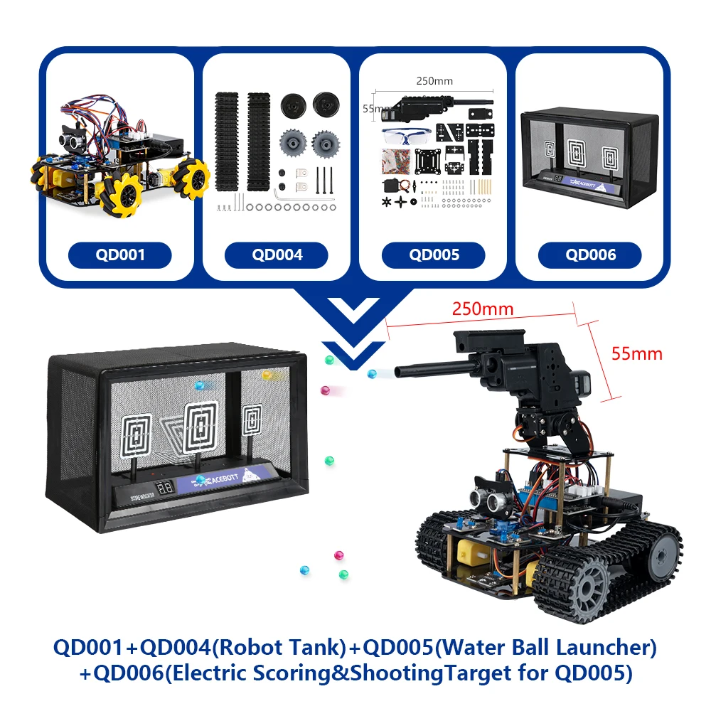 ACEBOTT Smart Robot Tank Car Kit With ESP32 - STEM Coding Toy For Kids 8-16 With Mecanum Wheels