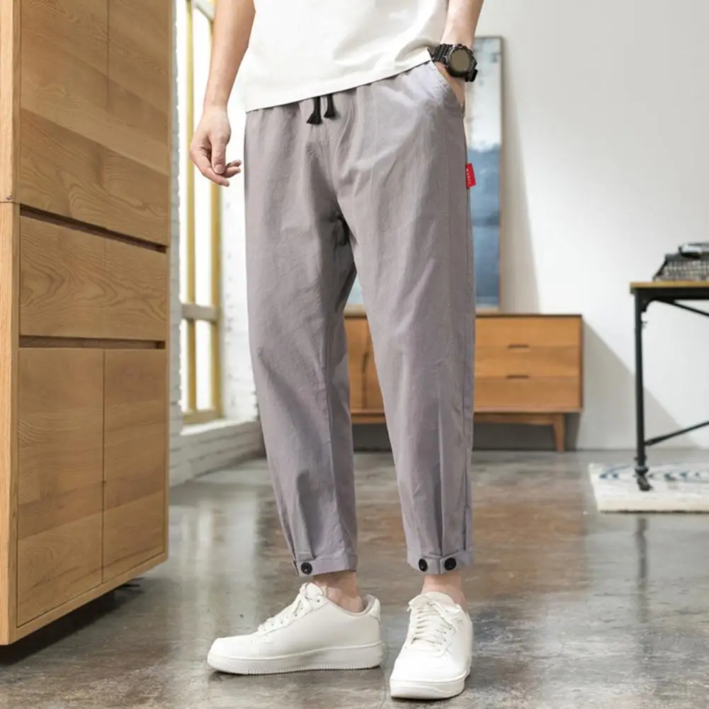 

Drawstring Waist Pants Sport Trousers Men's Straight Ankle-banded Sweatpants with Side Pockets for Gym Training Jogging Elastic