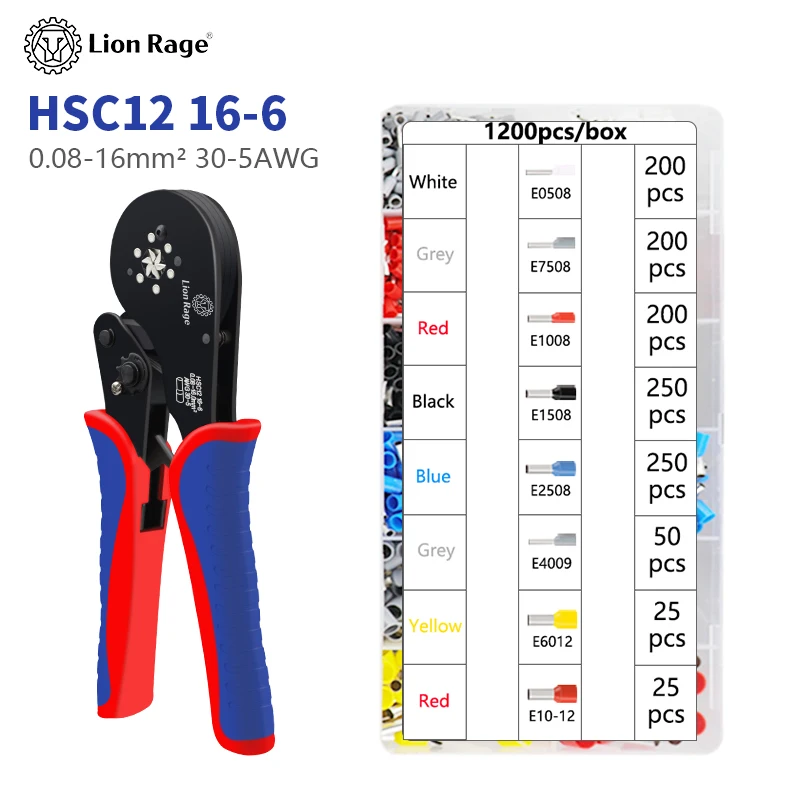 Rohrklemmen-Crimpzange Kleine Zange HSC12 16-6 Großklemmen-Präzisions-Elektro-Werkzeug-Set 0,08-16mm²/ 30-5AWG