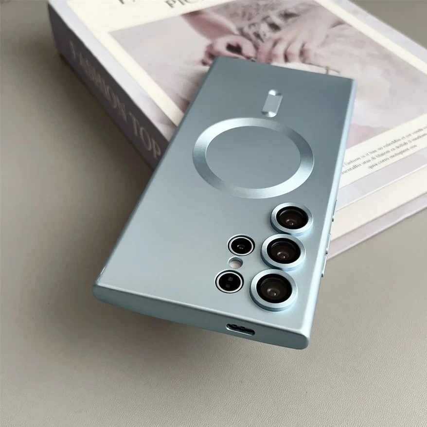 Enhanced Plating Silicone Magnetic Wireless Charging Case with Lens Protection Cover