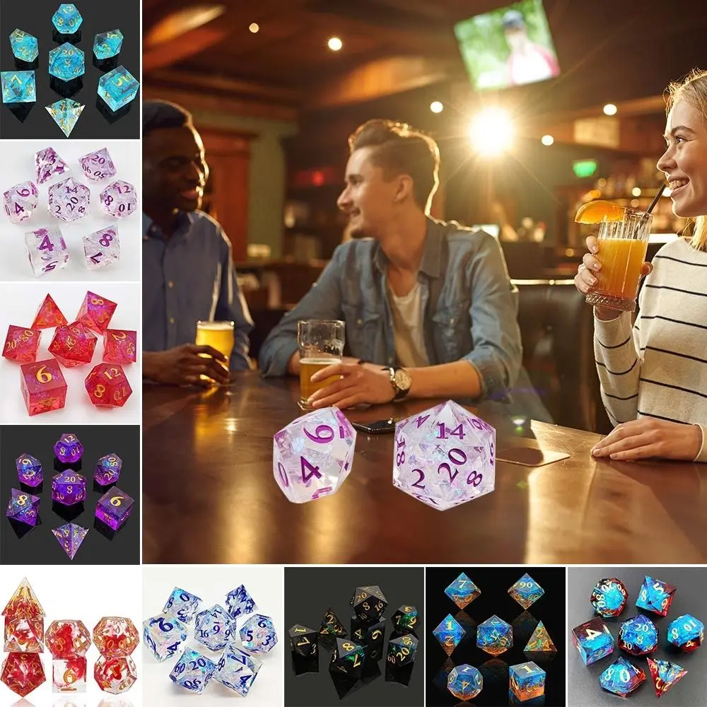 

7Pcs/Set Polyhedral Resin Dice Set Liquid Fluid Dices Table Games Accessory D6 D8 D10 D12 D20 for TRPG DND