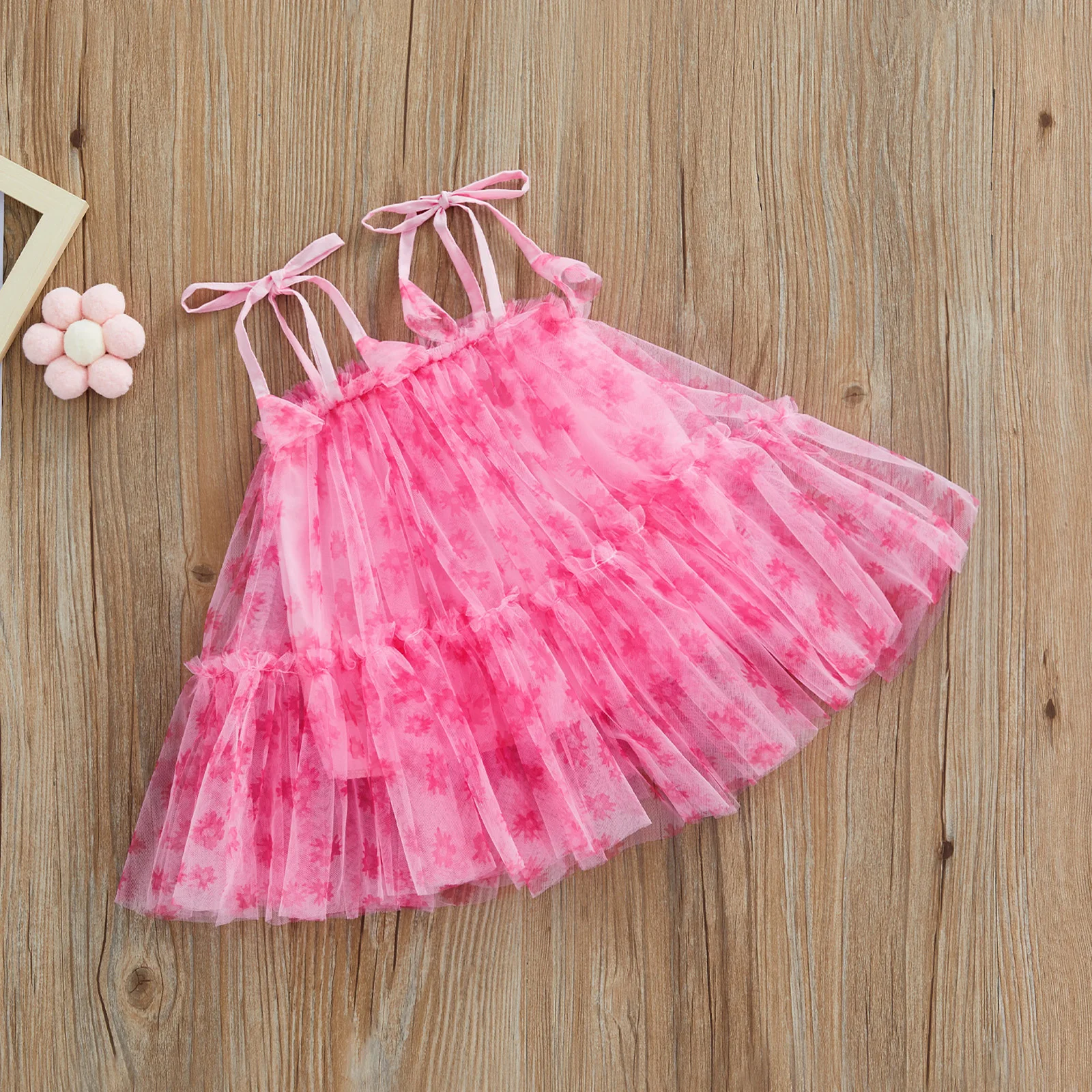 Summer Toddler Kids Girls Princess Dress Embroidery Sleeveless Sling Dress Casual Mesh Tulle Clothes