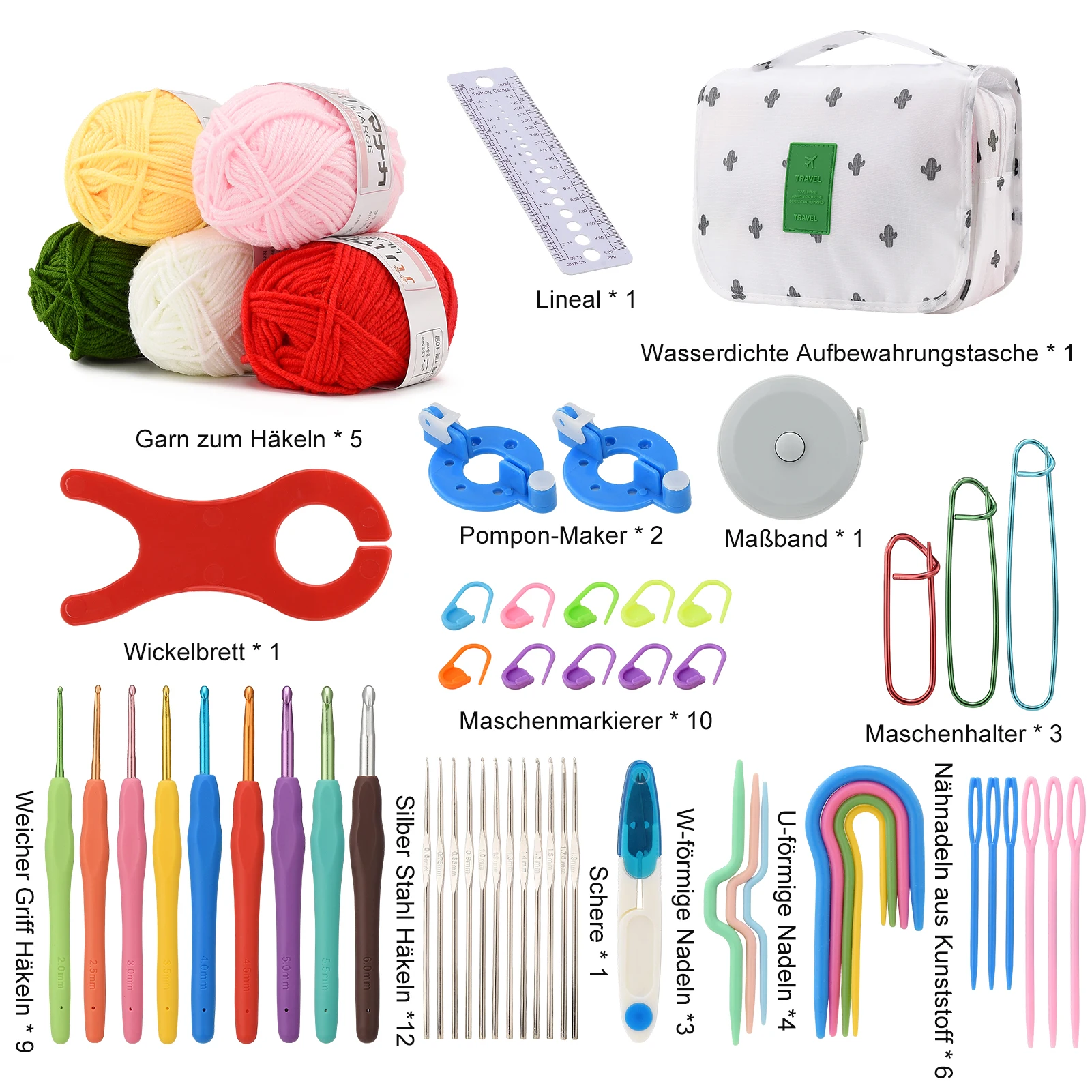 1 Set DIY-Häkelset für Anfänger, mit Wolle, Tasche, Häkelzubehör, Strickset, praktisches Häkelnadel-Set (optional) – Detail 10