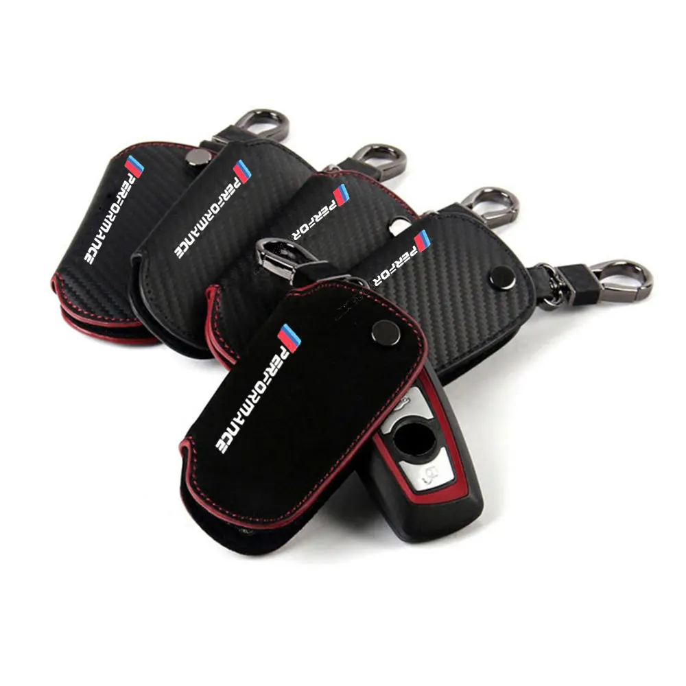 Car Styling Carbon Fiber Leather Car Key Sticker Key Case Cover For Bmw