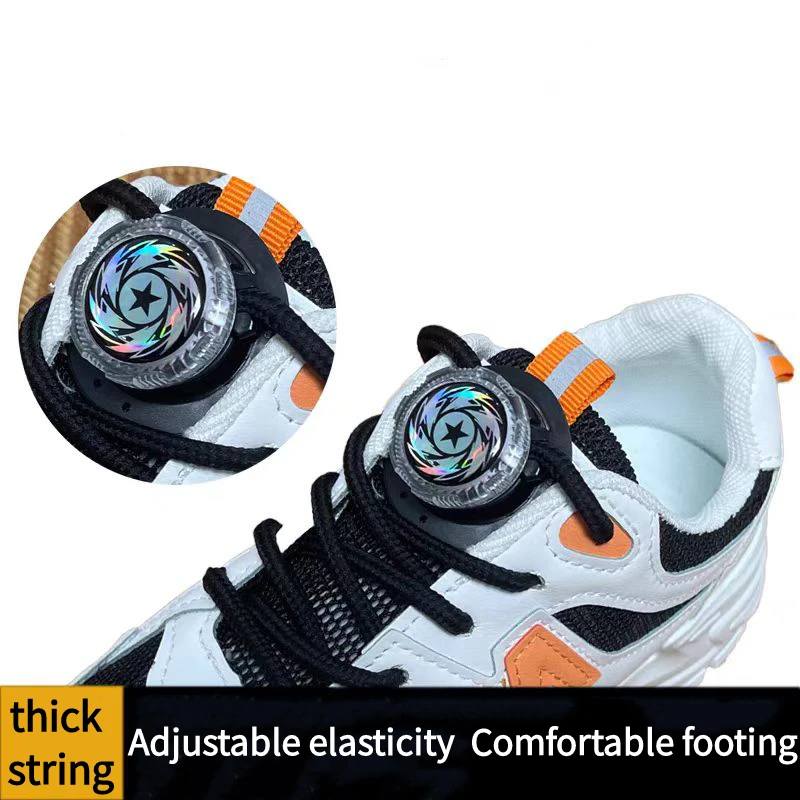 1Pair Dazzle Colorful Automatic Shoelaces Swivel Buckle Elastic Round Shoelaces Children's Adult Sneakers No Tie