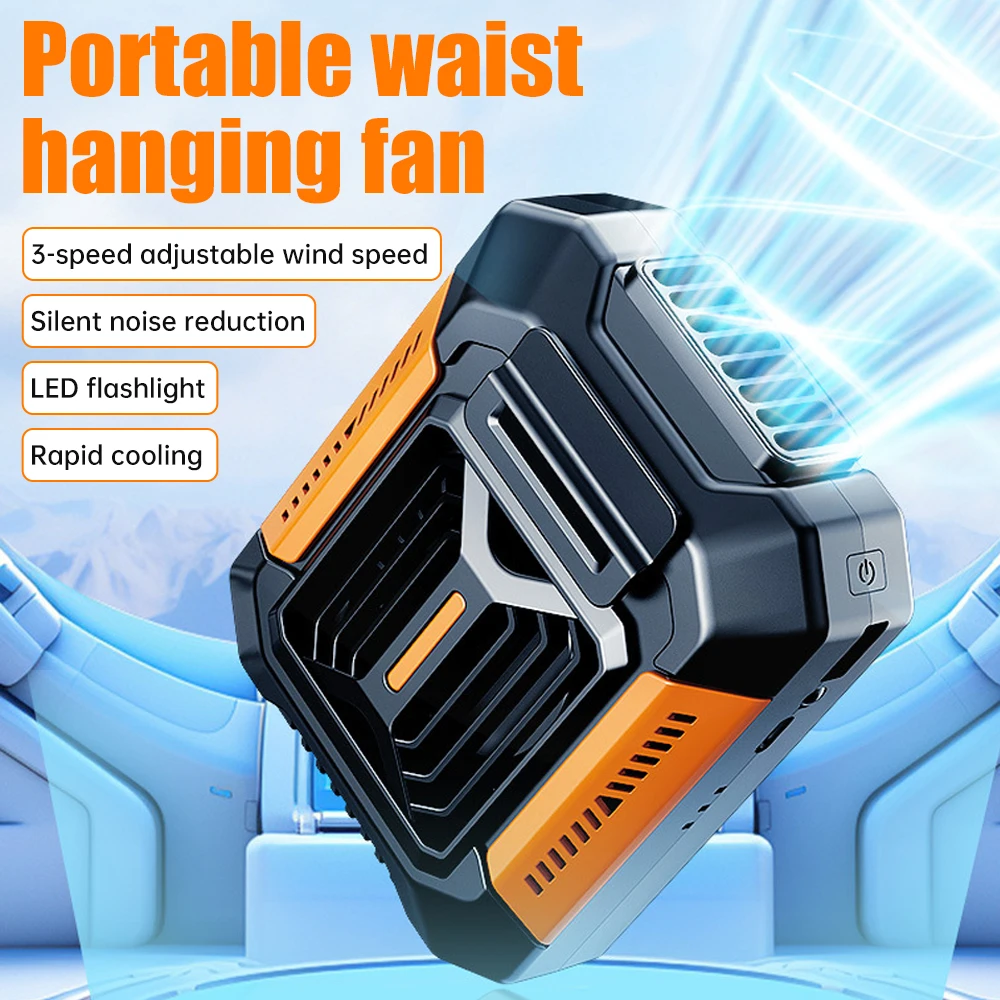 Waist Clip Fan Portable Mini Hanging Neck Fan USB Rechargeable Fans Outdoor Camping Hiking Waist Fan with Power Bank LED Light