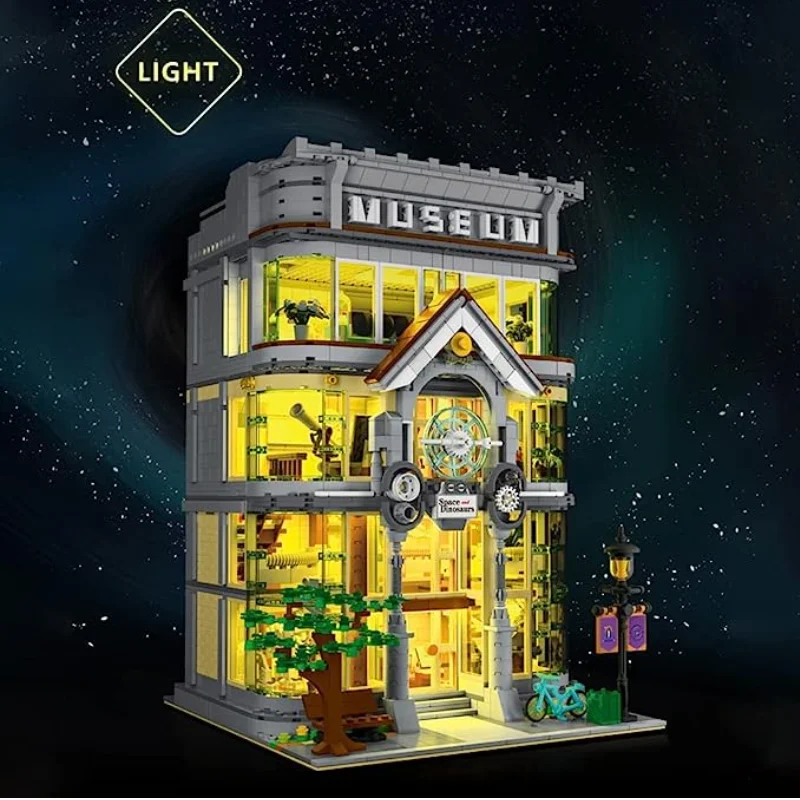 

10206 Creative Expert Street View Science Museum with Lights Moc Crystal Palace Modular Bricks Building Block Model Toys 3784PCS