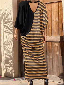 Elegant Moroccan Style Maxi Dress with Geometric Pattern Flowy Sleeves and Flattering V-Neckline for Summer and Spring Fashion 1