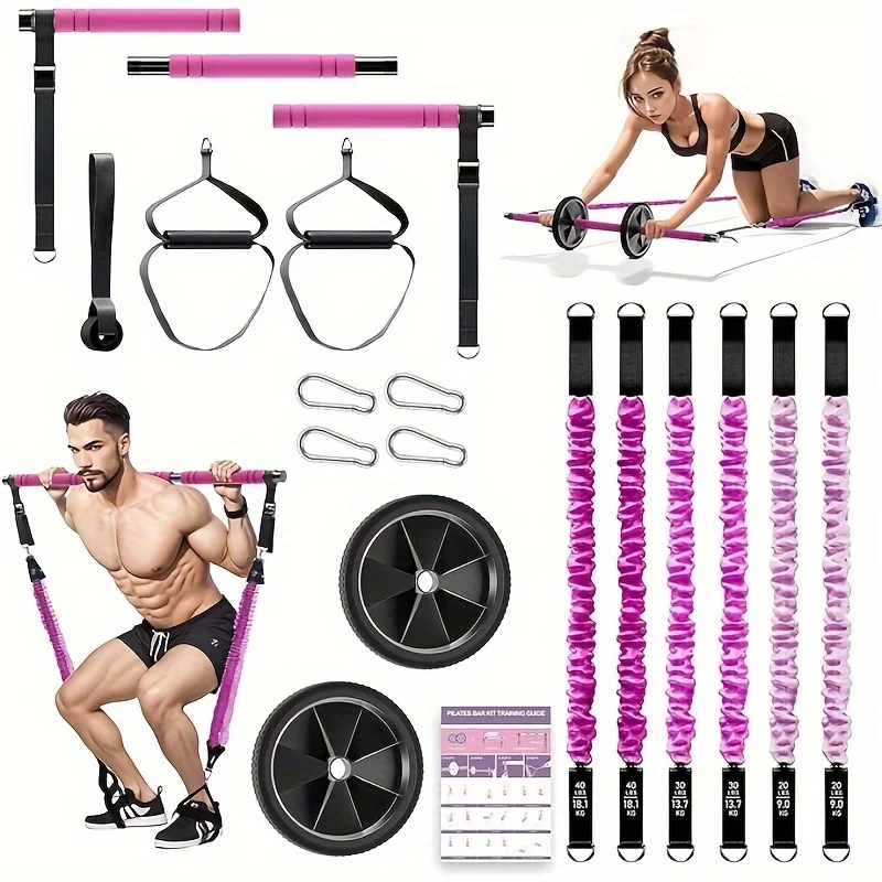 

Pilates Bar Kit with Resistance Bands,Exercise Bands Resistance with Roller for Working Out,for Men Women,Ankle Resistance Bands