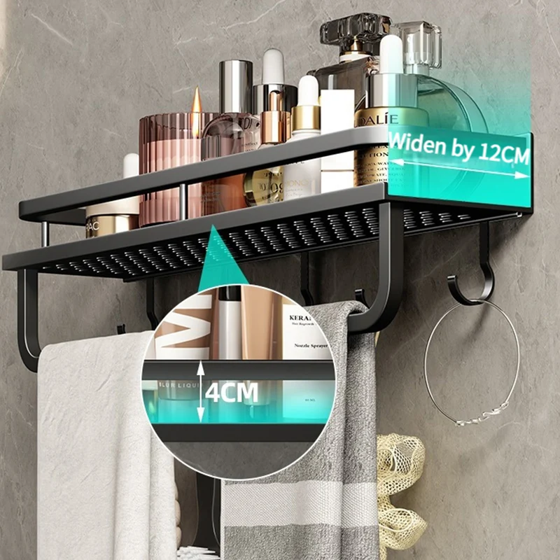 Bathroom rack bathroom shelf toilet space aluminum no drill hanging rack bathroom organizer hang on the wall 4