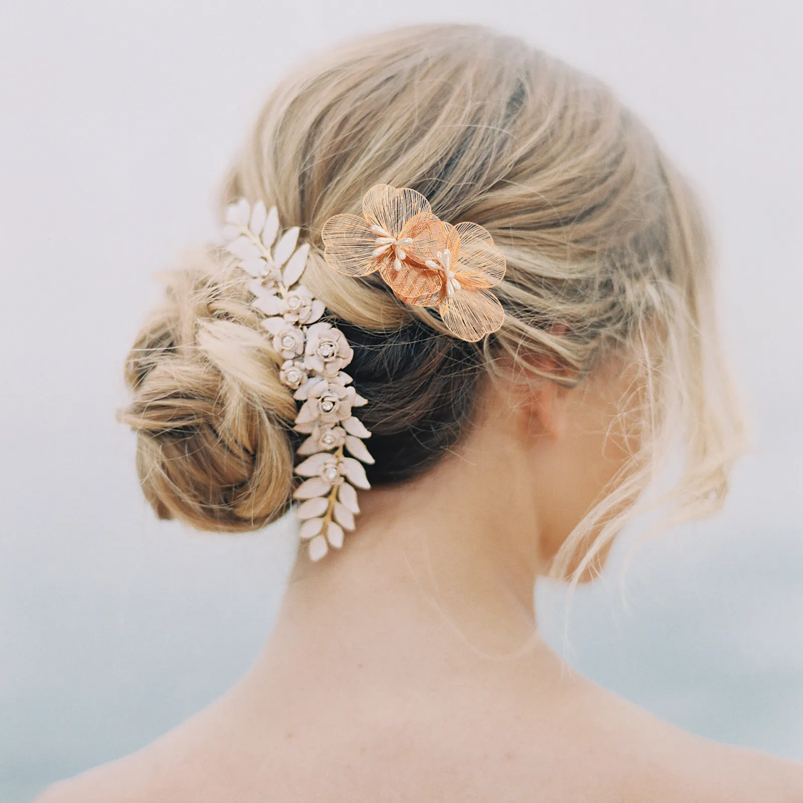 골드 플라워 헤어 사이드 콤 신부 머리핀 반짝이는 한국 스타일 웨딩 헤어 장식 여성용