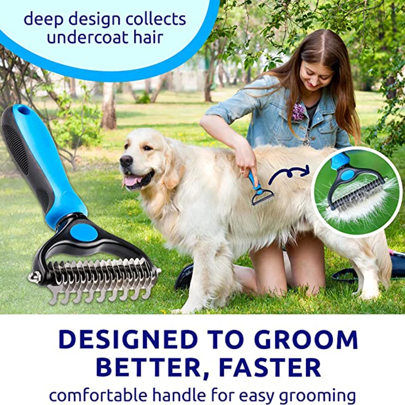 Pet Fur Knot Cutter Dog Hair Remover Comb Cat Grooming Shedding Tools Double Sided Brush Long Curly Hair Cleaner Pets Products images - 6