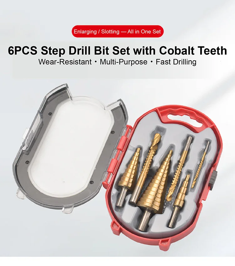 6PCS Step Drill Bit Set 4-12 20 32mm Cone Drill Bits 3 6 8mm Serrated HSS for Me
