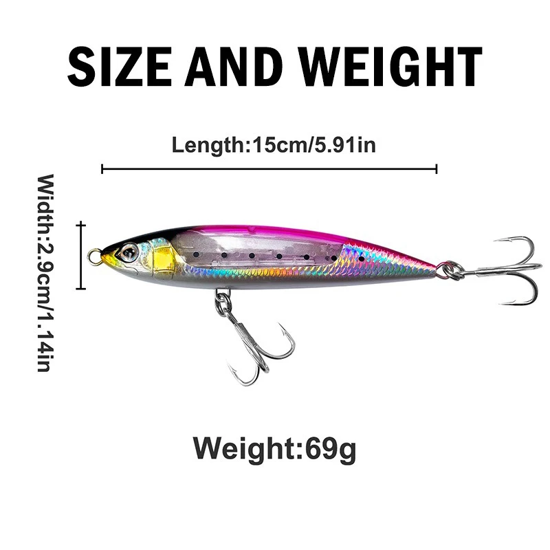 Sinking Pencil Fishing Lure 69g Flash Flake Wobbler Artificial Hard Bait Seawater Lures Tuna Sailfish GT Fishing Lures