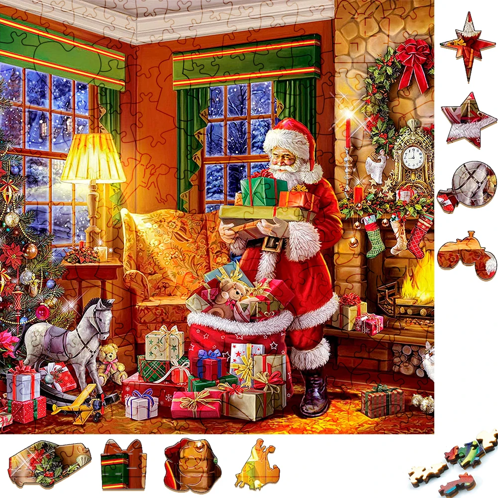 Santa Wooden Jigsaw Puzzles Mysterious Surprise 3D Wood Puzzle Craft Irregular Unique Shape Interactive Games Puzzle For Gift