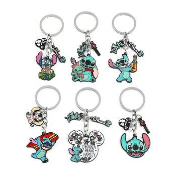 만화 디즈니 스티치 키체인 릴로 및 스티치 천사 인형 키링 장난감, 금속 에나멜 자동차 키 체인 가방 쥬얼리, 어린이 친구 선물