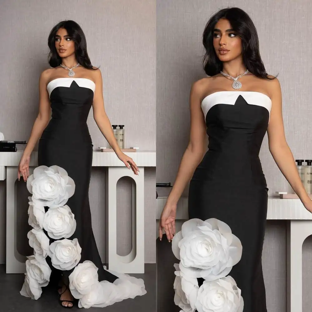 

Fashion Strapless Mermaid Sweep/Brush Evening Dresses Flower Satin Formal Occasion Gown dress party evening elegant luxury celeb