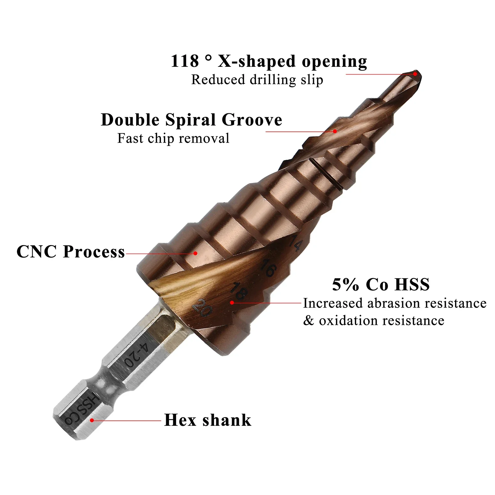 M35 5% Cobalt HSS Step Drill Bit HSS CO HSSCO High-Speed Steel Cone Hex Shank Metal Drill Bits Tool Set Hole Cutter For Stainles,drill bit set,step drill bit,drill bits,step drill,drill bit,drill cutter