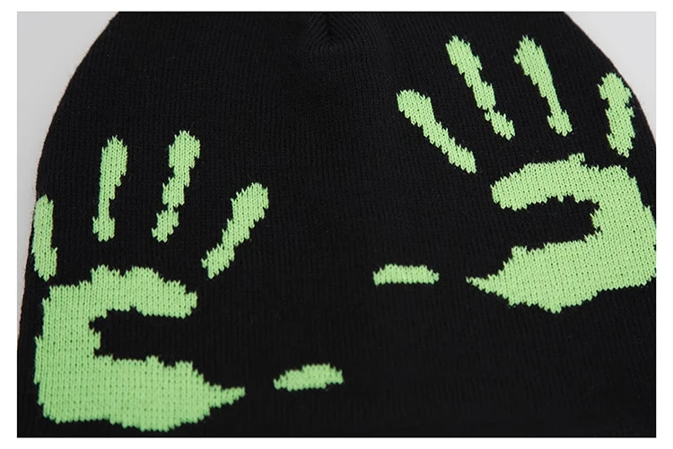 Gorro de punto con estampado gráfico de manos: estética urbana Y2K - true-deals-club