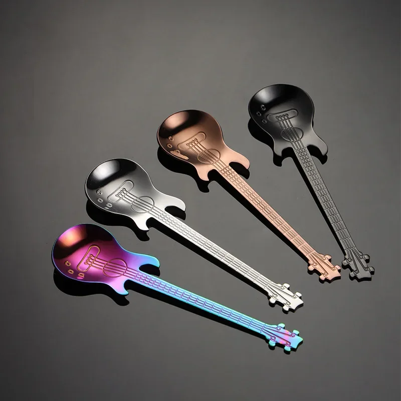 Stainless Steel Guitar Shaped Coffee Spoons Teaspoon Stirring Spoon Dessert Tools for Coffee Tea Kitchen Accessories 1/5Pcs stainless steel spoon