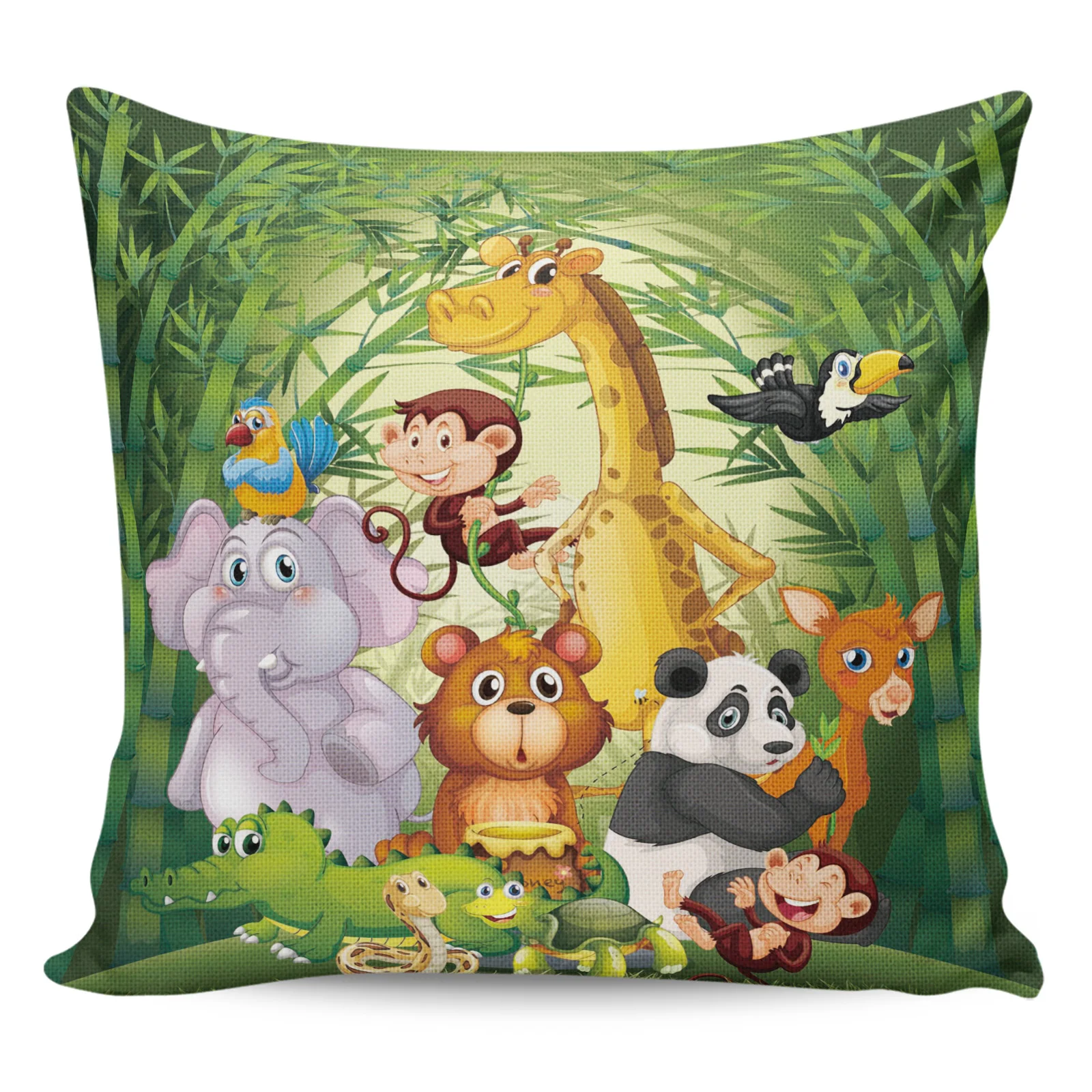 

2/4PCS Waterproof Pillow Cover Cartoon Animal Green Bamboo Panda Elephant Square Throw Pillowcase Home Decor Sofa Cushion Cover