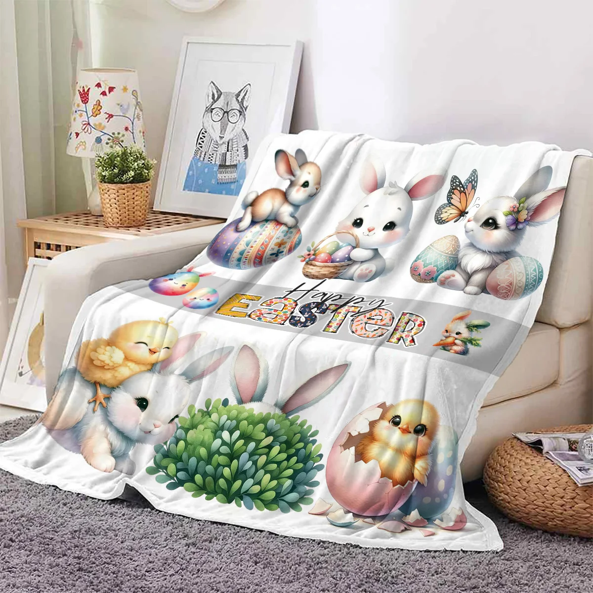 1PC Happy Easter Celebration Pattern Flannel Blanket,Soft,Skin-Friendly,Warm,Machine Washable,Suit for Sofa, Bed, Office,Camping 2