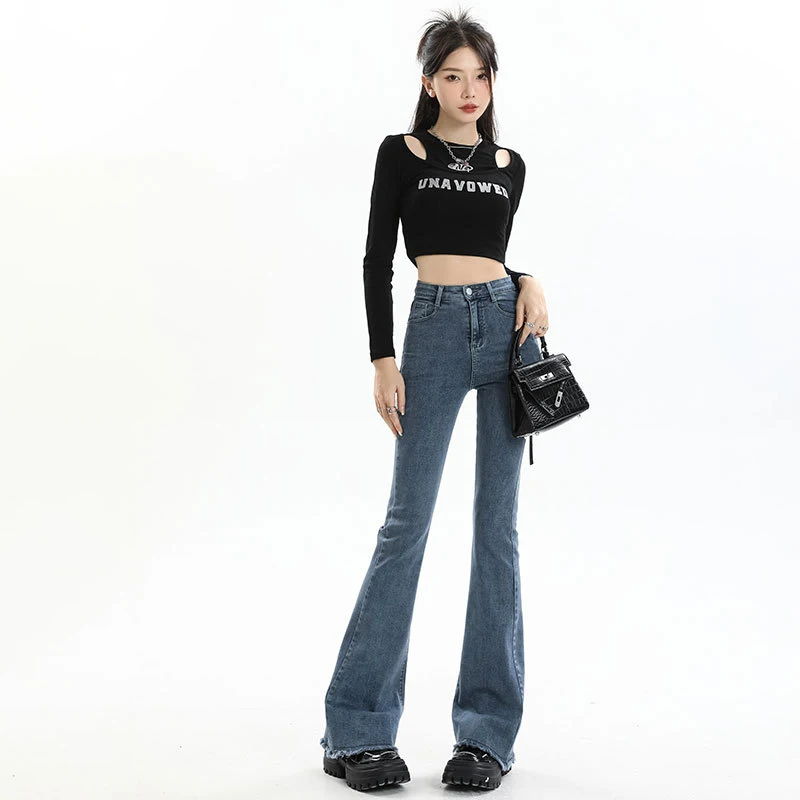 

Flare Jeans for Women Autumn and Winter 2023 New High Waist Slim American Retro Horseshoe Pants for Children