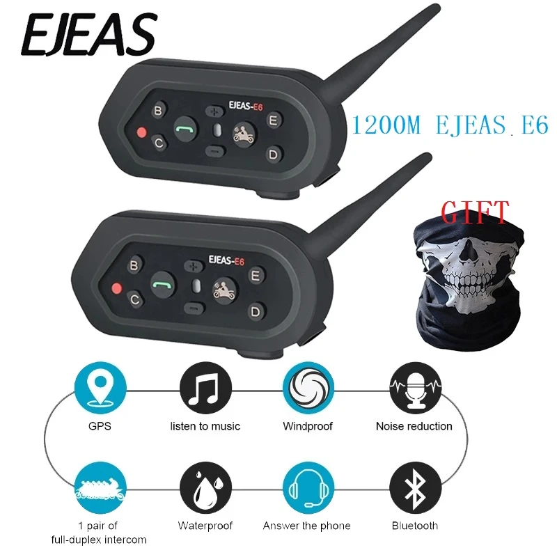 2 uds EJEAS E6 intercomunicador casco moto VOX auriculares casco intercomunicador Bluetooth Control de intercomunicador para 6 conductores Communica casco auricular bluetooth 1200M intercomunicador moto bluetooth| | AliExpress