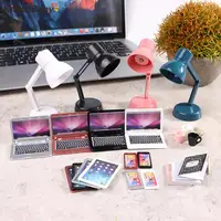 6/7Pcs/Set 1:12 Dollhouse Miniature Laptop Phone Tablet Desk Lamp Pencil Book Cup Model Doll House Learning Dewk Scene Decor 2