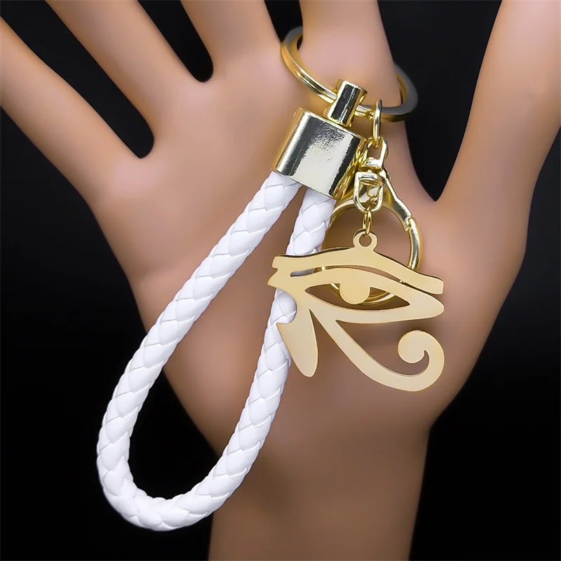 Egypt Eye of Horus Stainless Steel Pendant Keychain for Women Men Gold Color Egyptian PU Leather Keyring Souvenir Gift Jewelry