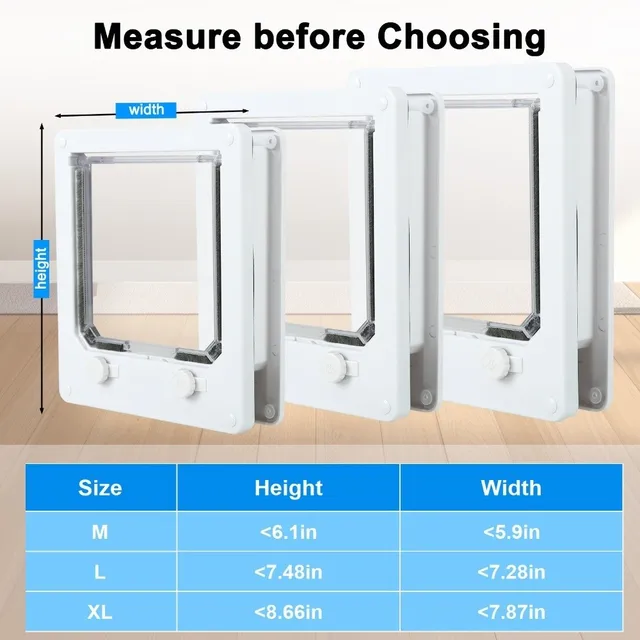 Pet Supplies ABS Plastic Cat Flap Door with 4 Way Locking Weatherproof Security Flap Door Pet Exterior Pet Door Outdoor 4