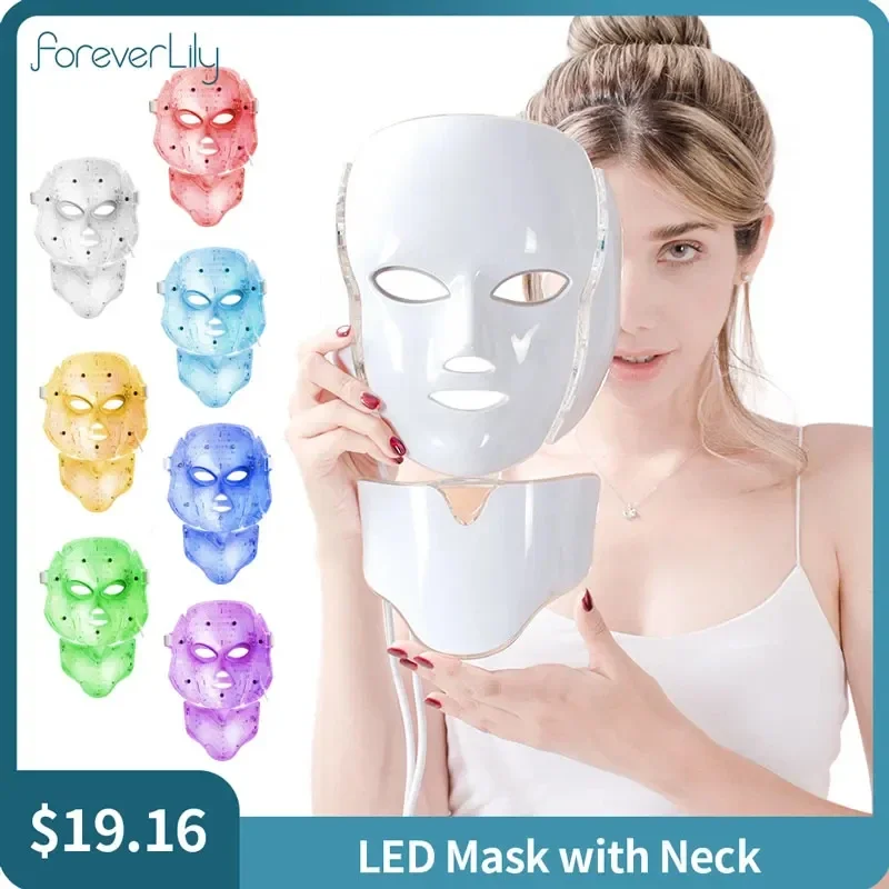 7 Colors Light LED Facial Mask Neck Korean Photon Therapy Face Mask Red Light Therapy Acne Wrinkle Removal Beauty Skin Care