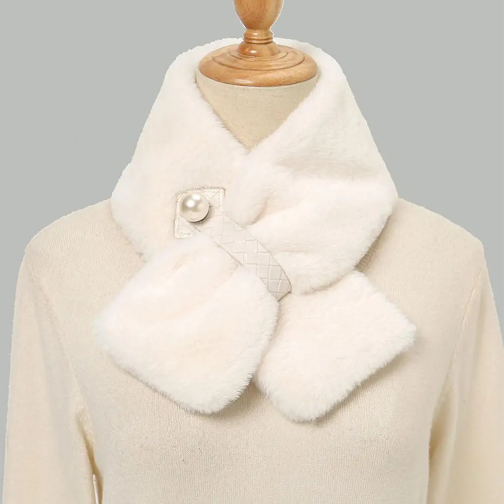Faux Pearl Buckle Wide Thermal Scarf Female Autumn Winter Double-sided Imitation Cashmere Cross Collar Scarf