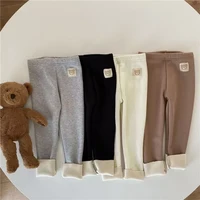 Korean Autumn Winter New Children One Piece Leggings Unisex Boys Girls Baby Cold Prevent Warm Cartoon Elastic Bound Feet Pants 1