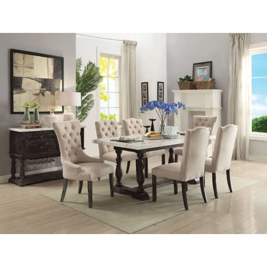 Beige and Weathered Espresso Tufted Side Chair Set of 2
