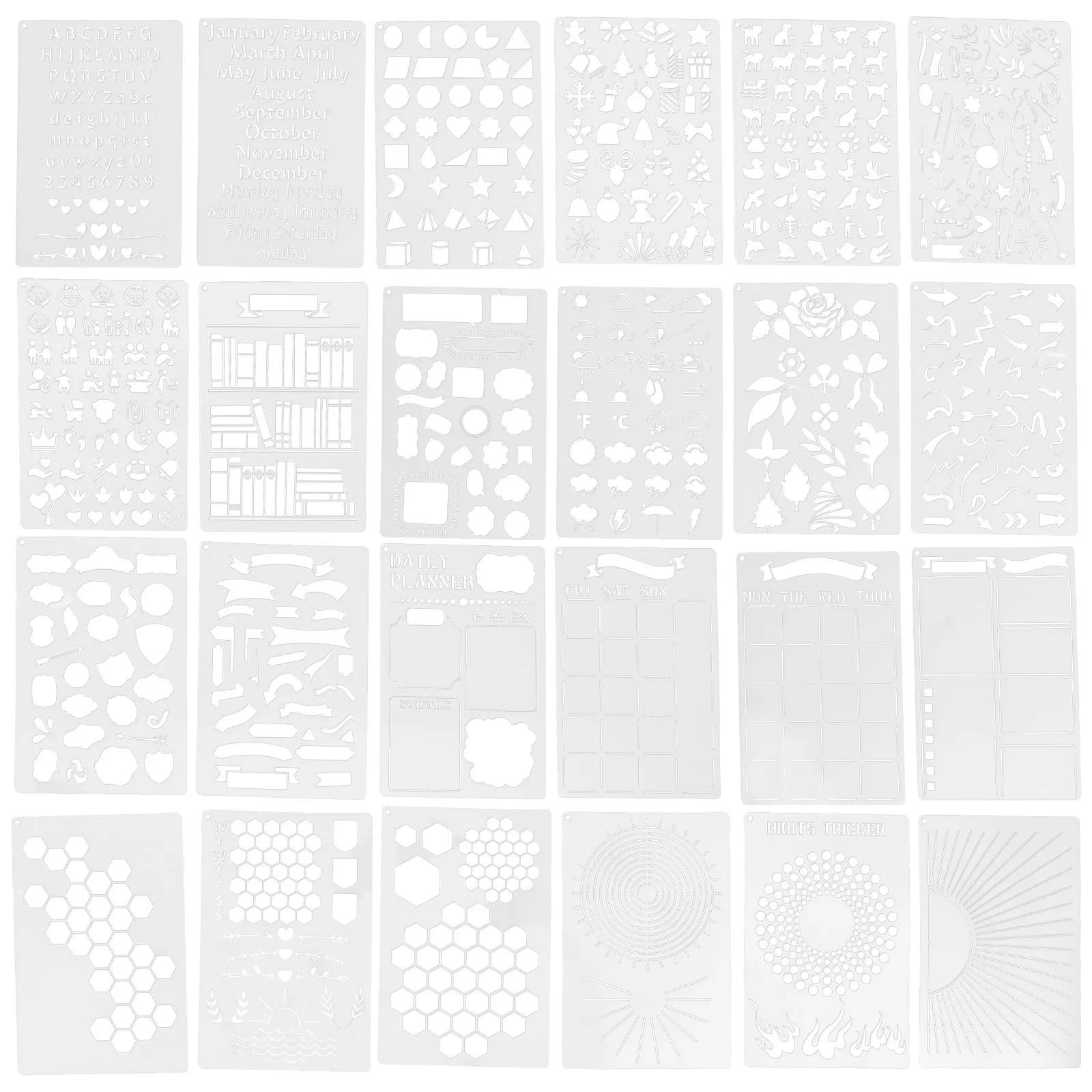 24Pcs 할로우 페인팅 스텐실, 저널링, 스크랩북킹, DIY 공예, 플라스틱 재사용 가능 스텐실 템플릿, 아트 드로잉 용품