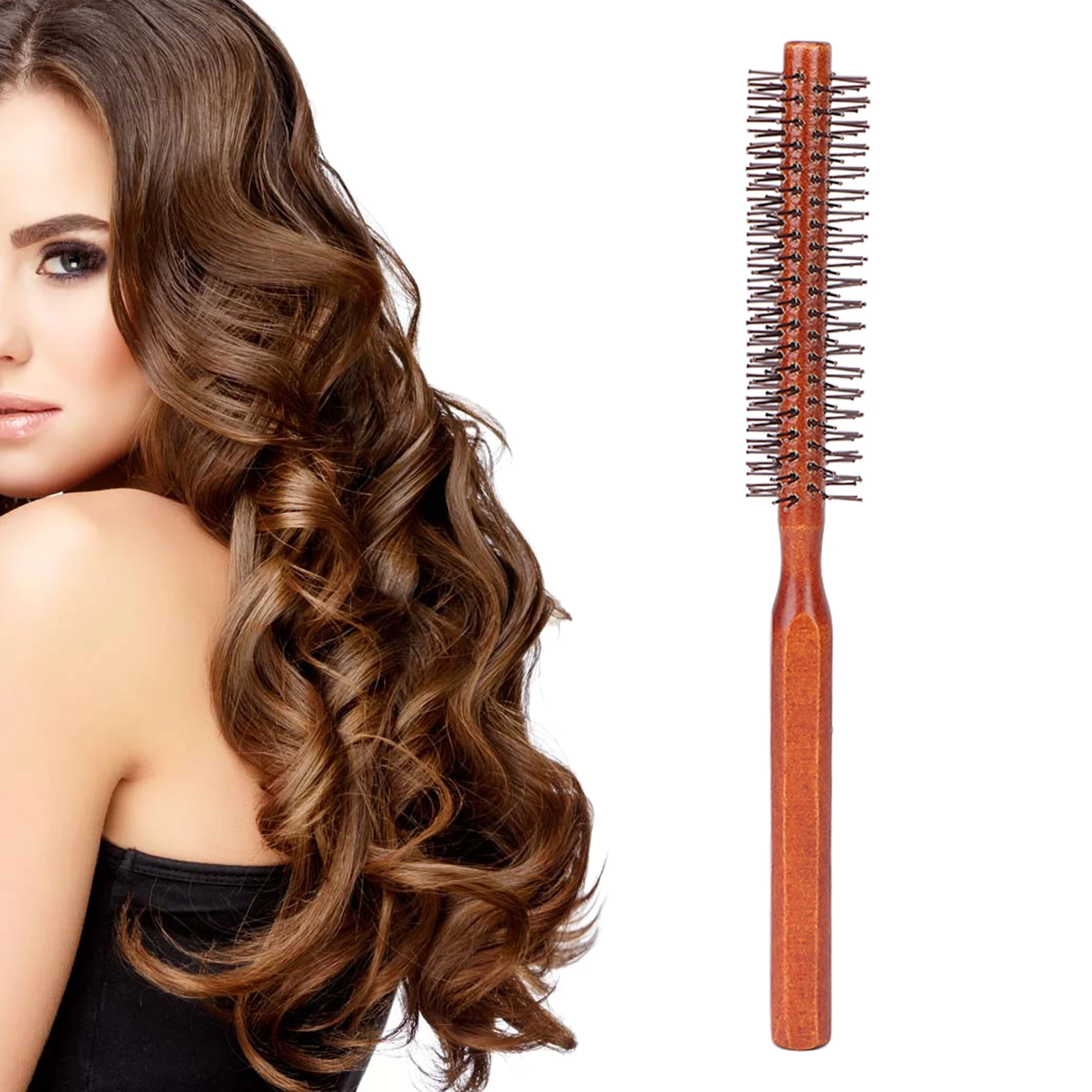 Round Straight Curly Hair Comb Roller Wood Hairbrush Anti-static Hair Styling Comb Head Massage Salon Comb