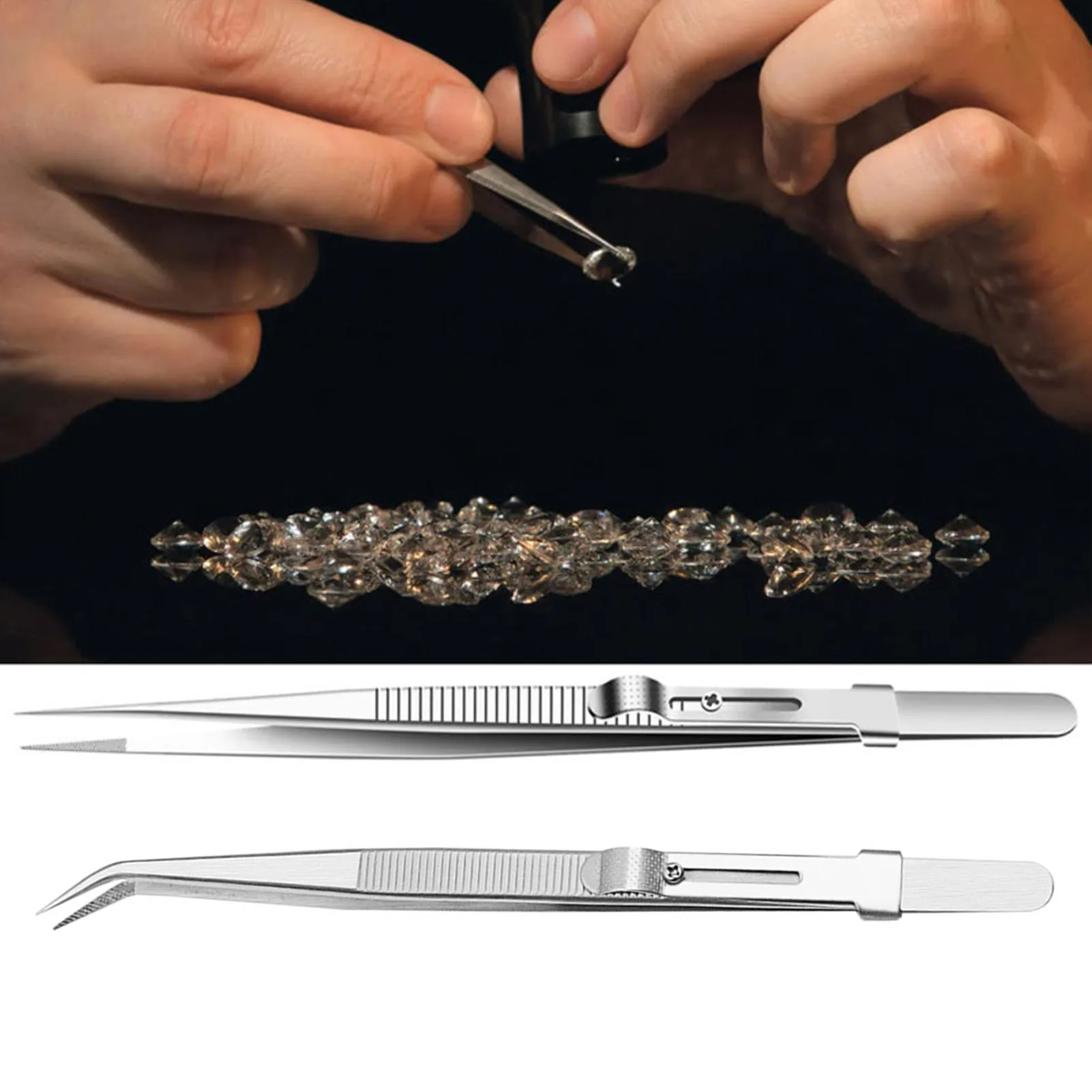 Stainless Steel Precision Tweezers Anti-Slip Sturdy Tweezers Sliding Lock Design Adjustable For Electronics Soldering for precision tweezers,soldering tweezers,phone repair tweezers
