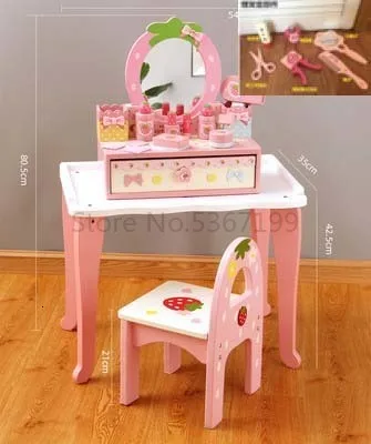 CCLIFE Coiffeuse Enfant Fille, Table de Maquillage avec 3 miroirs et  Tabouret en Bois Rose et Blanc, Petite Coiffeuse pour Enfant avec  Accessoires de Jouets de Maquillage : : Cuisine et Maison