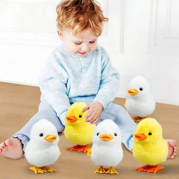 Yellow Jumping Chicken Clockwork Toy Walking Simulation Plush Wind Up Vintage Toys 1