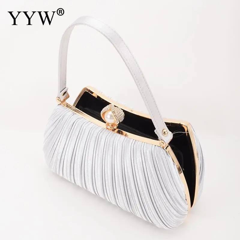 Luxury Black Pleat Evening Bag Handbags Banquet Clutch For Female Crossbody Chain Bags Formal Cocktail Party Handbag and Purse