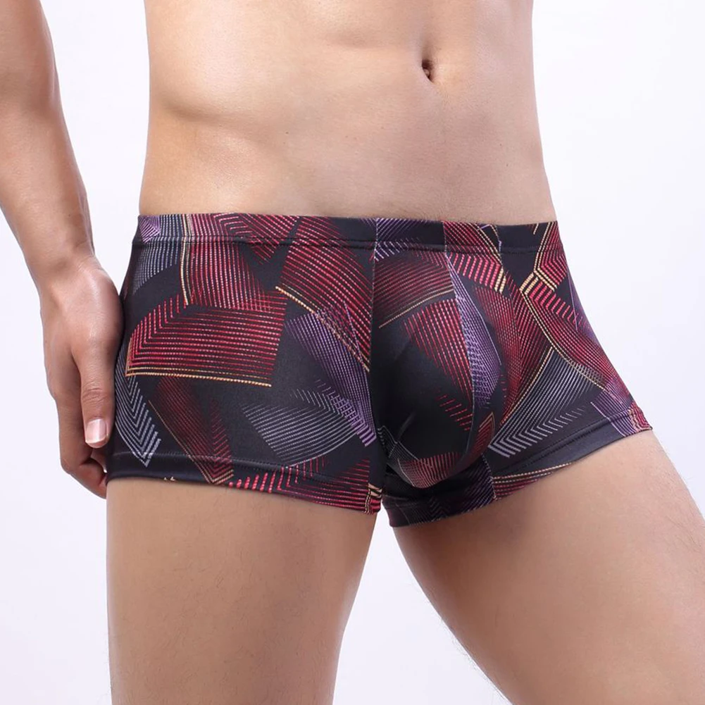 

Sexy Men Boxer Bugle Pouch Underwear Printing Short Trunks Low Rise Breathble Underpants Elasticity Tight Lingerie Soft Swimwear