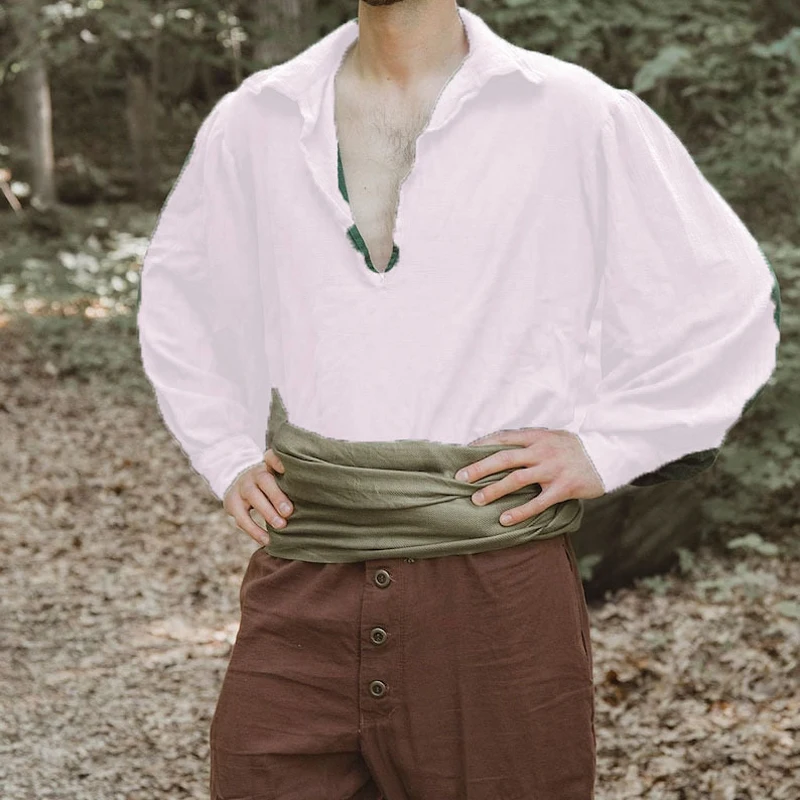 

Medieval Viking Halloween Costumes Autumn Casual Shirts Steampunk Cosplay V Neck Long Sleeve Shirt Gothic Blouse Tops