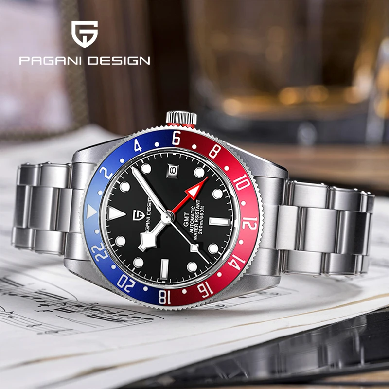 PAGANI DESIGN GMT Mechanical Automatic Watch For Men Sapphire Mens Watches Fashion Top Brand Luxury Accessories Stainless Steel